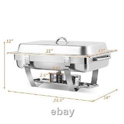 2-Pk Food Warmer 9 Qt Rectagular Chafing Dish Stainless Steel Buffet Catering Se