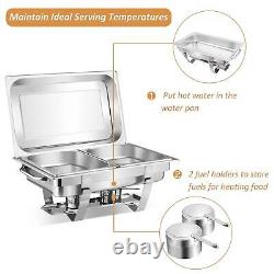2-Pk Food Warmer 9 Qt Rectagular Chafing Dish Stainless Steel Buffet Catering Se
