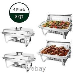 4PCS 8QT Chafing Dish Food Warmer Stainless Steel Buffet Chafer WithFoldable Leg