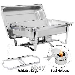 4PCS Catering Stainless Steel Chafer Chafing Dish Sets 8 QT Food Warmer Siliver
