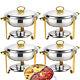 4PCS Round Gold Plated Chafing Dish Buffet Set Stainless Steel Food Warmer Trays