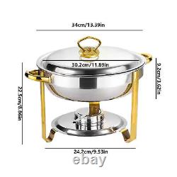 4PCS Round Gold Plated Chafing Dish Buffet Set Stainless Steel Food Warmer Trays