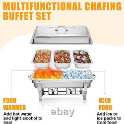 4PK Chafing Dish Buffet Set Rectangular Chafer 3Food Pan Fuel Holder Water Pan