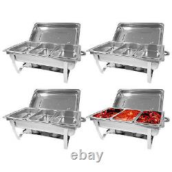 4 Pcs Chafing Dish 8 QT Food Warmer Stainless Steel 3 Grid Buffet Set For Party