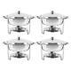 4pcs Round Chafing Dish Buffet Set Stainless Steel Food Trays with Lid & Holder