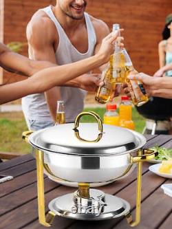 4pcs Round Chafing Dish Buffet Set Stainless Steel Food Trays with Lid & Holder