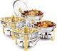 5QT 4 Packs Chafing Dish Buffet Set Round NSF Stainless Steel with Glass Lid New