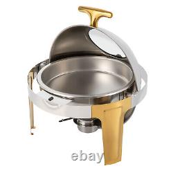 6.3QT Roll Top Chafing Dish Set Round Banquet Buffet Chafing Server Warming Tray