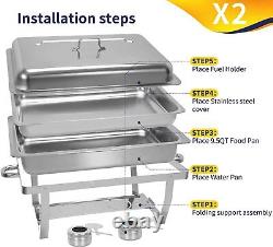 8 Pack 9.5QT Chafing Dish Food Warmer Stainless Steel Buffet Chafer Foldable Leg
