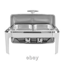 9.54QT Stainless Steel 2 Pans Buffet Chafing Dish Set Roll Top Food Warmer New