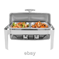 9.54QT Stainless Steel Chafer Buffet Chafing Dish Set Roll Top Food Warmer New