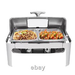 9.5QT Buffet Food Roll Top Chafing Dish 3 Pans Buffet Dish 3 Pan Stainless Steel