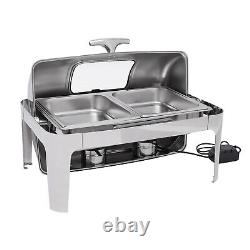 9.5QT Buffet Food Roll Top Chafing Dish 3 Pans Buffet Dish 3 Pan Stainless Steel