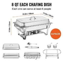 Chafing Dish Buffet Set 8-Qt. Stainless 6 Pack Rectangle Catering Warmer Server