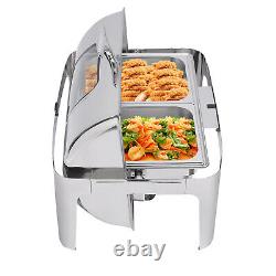 Electric 2 Pans Buffet Food Roll Top Chafing Dish Servers and Warmers with Cover