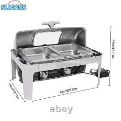 Electric Buffet Food Roll Top Chafing Dish Servers and Warmers with Cover 2 Pans