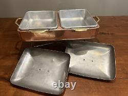 RARE VTG MCM Antique Copper & Brass Chafing Dish Food Warmer Handles Lids Italy