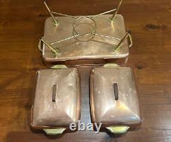 RARE VTG MCM Antique Copper & Brass Chafing Dish Food Warmer Handles Lids Italy