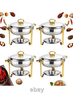 Round Chafing Dish Buffet Set Stainless Steel Food Trays with Lid & Holder