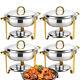 Round Chafing Dish Stainless Steel Food Trays with Lid & Holder 4pcs Gold Plated
