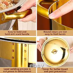 Round Chafing Dish Stainless Steel Food Trays with Lid & Holder 4pcs Gold Plated
