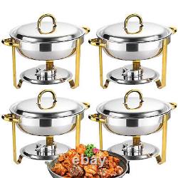 Set of 4 Round Chafing Dish Food Warmer with Lid & Holder for Party Buffet